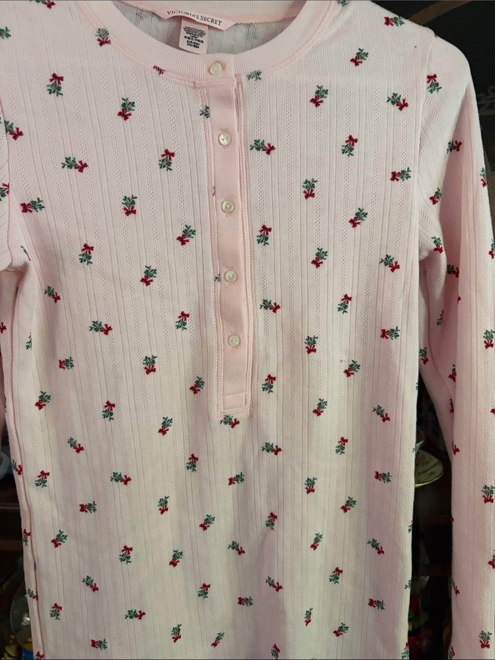 Victoria's Secret Pink Long-Sleeve Floral Henley Pajama Top